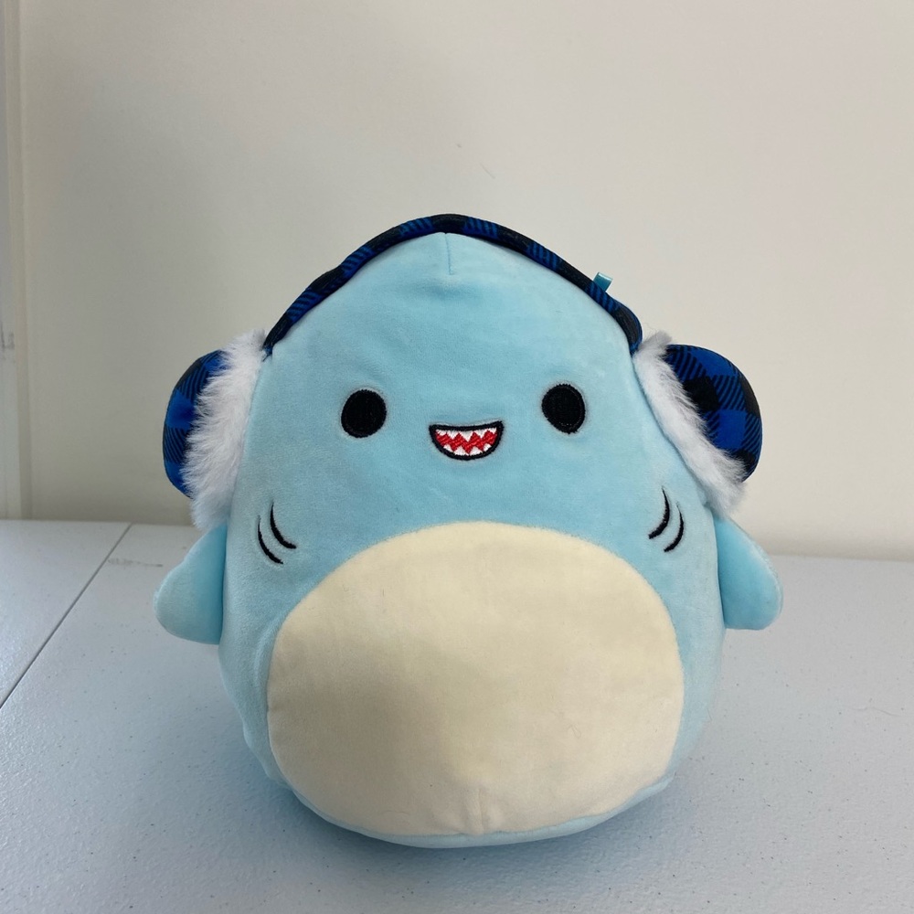 NWOT Sharon the blue shark with earmuffs 8 inch Squishmallow stuffed animal